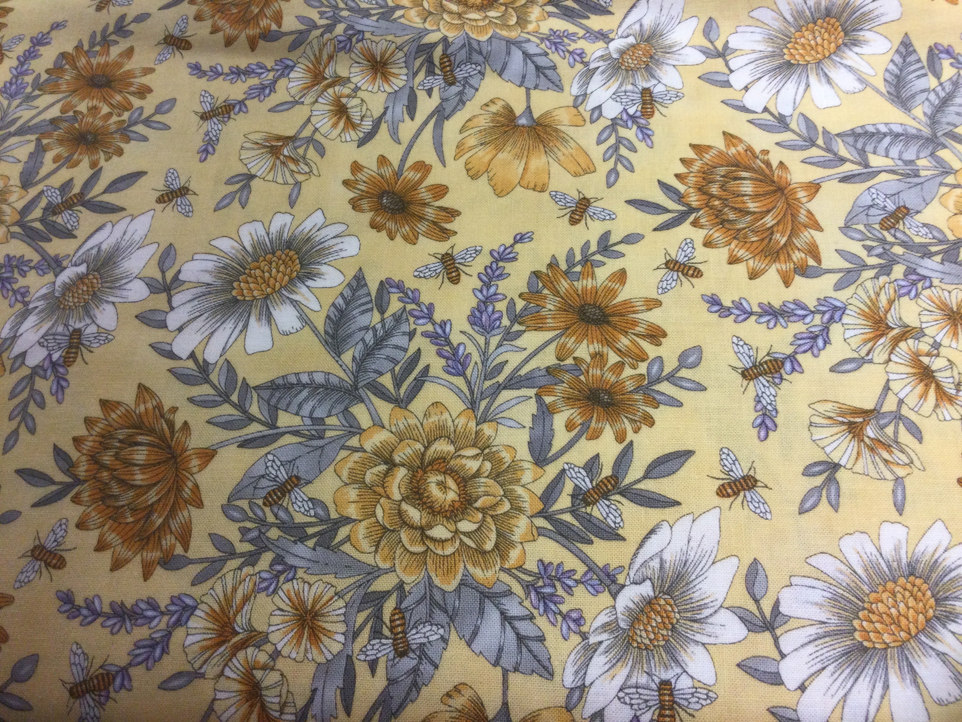 Honey and Lavender- Bees and flowers on yellow